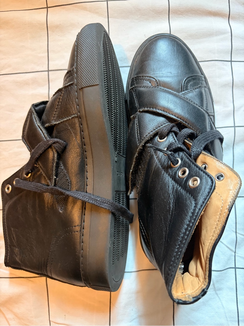 Carven Black Leather High-Top Sneakers, Size 36 Size 6 (minimalist design)